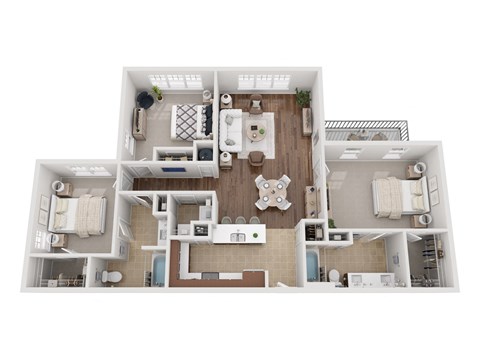 Floor plan for 3 beds, 2 baths, 1341 sqft